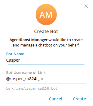 Create Bot dialog